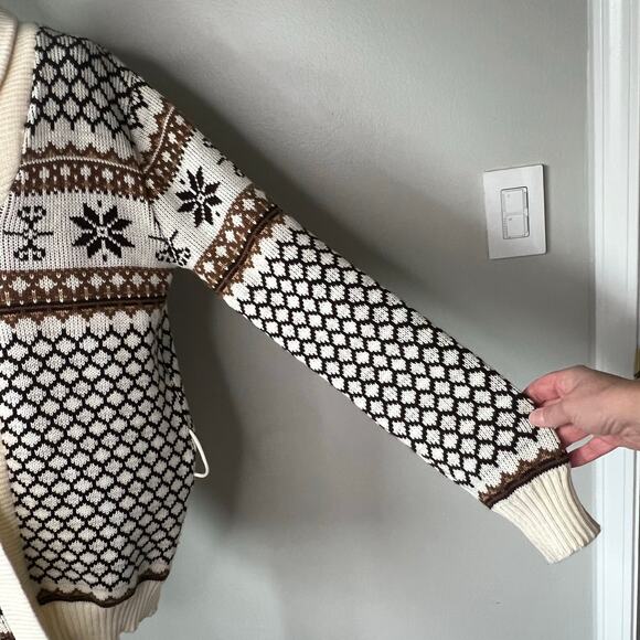 Vintage KMart Women's Fair Isle Print Cardigan Sweater *no belt* Sz L Fisherman - Picture 6 of 10